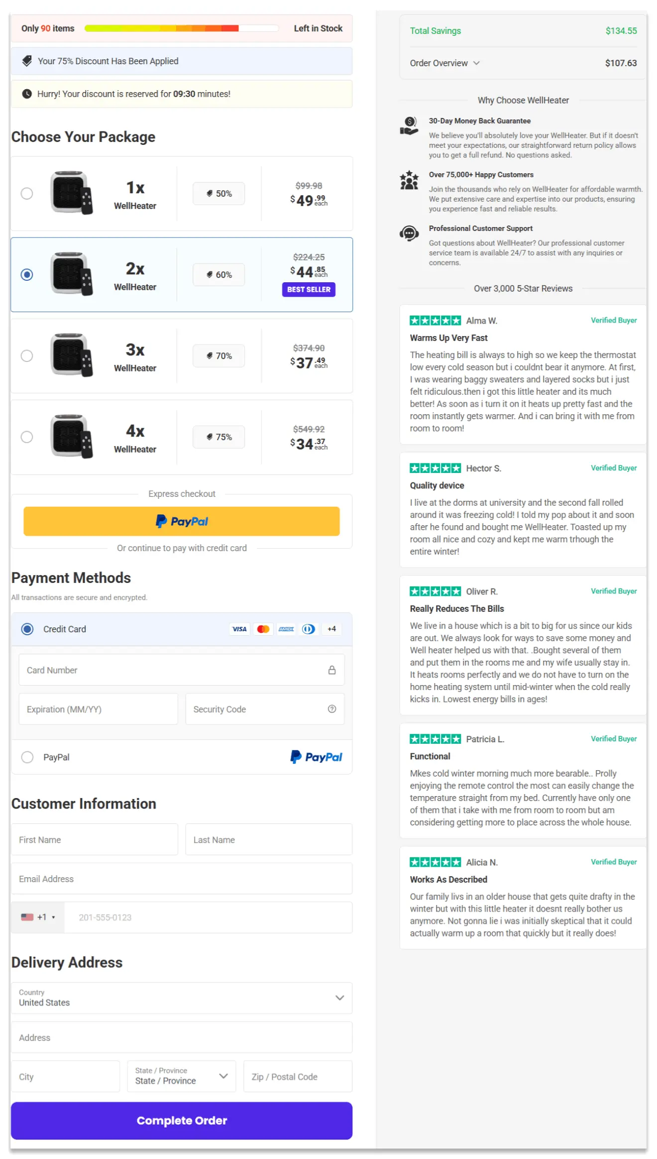 WellHeater Secure Checkout Page
